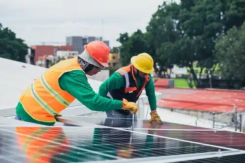 Montro Electric team is setting uo solar installtion on rooftop of oldport of montreal